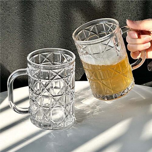 复古轻奢风小众带把藤格纹洋酒杯高级感水晶杯家用水杯茶杯牛奶杯