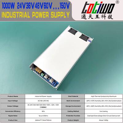 1000W大功率PFC可调开关电源通信1U电源DC24V27V30V工业级电源