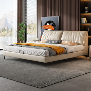 佐尔适现代简约真皮床意式极简主卧婚床1.8米大象耳朵床高端婚床