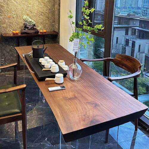 北美黑胡桃大板实木茶几茶几茶几奥坎原木餐桌花桌简易桌