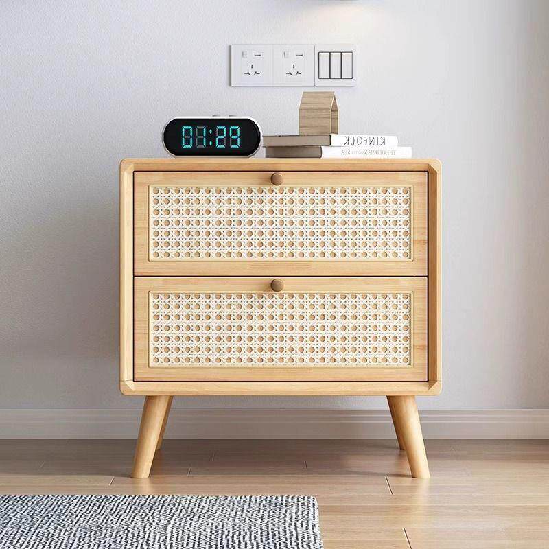 藤编床头柜实木樱桃色北欧简约现代创意迷你2025新款储物柜床边柜