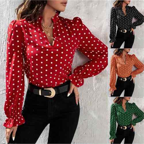 A women's stand-up collar small V-port design neckline