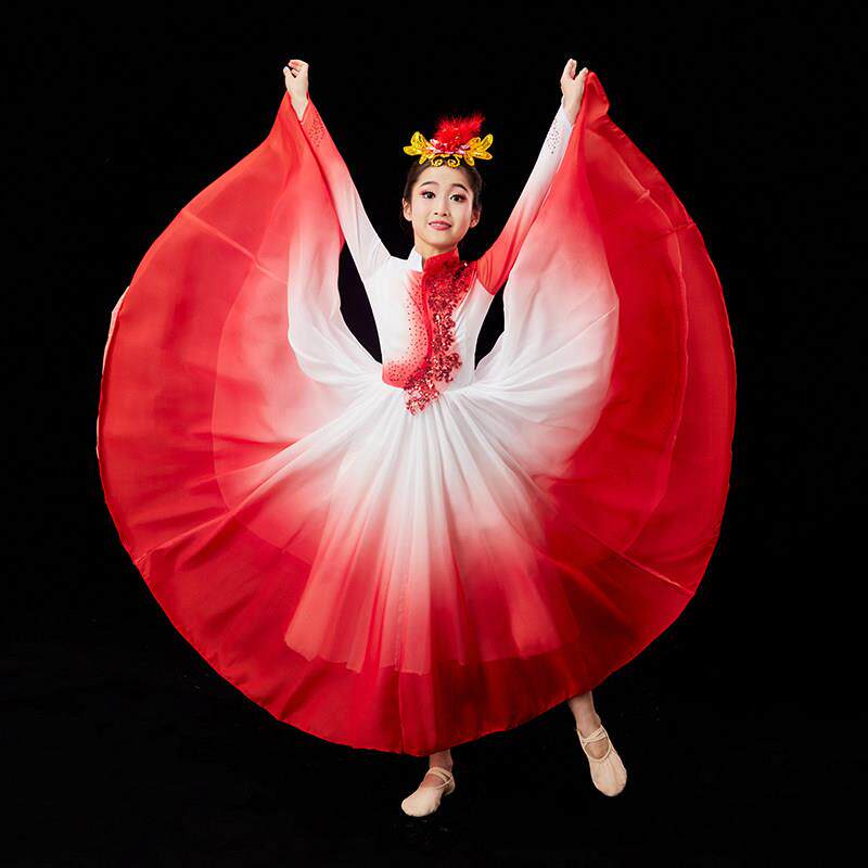 六一儿童演出服大摆裙万疆灯火里中国歌伴舞现代开场舞合唱表演服