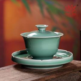 龙泉青瓷三才盖碗单个茶杯家用陶瓷功夫茶具高档纯手工敬泡茶碗
