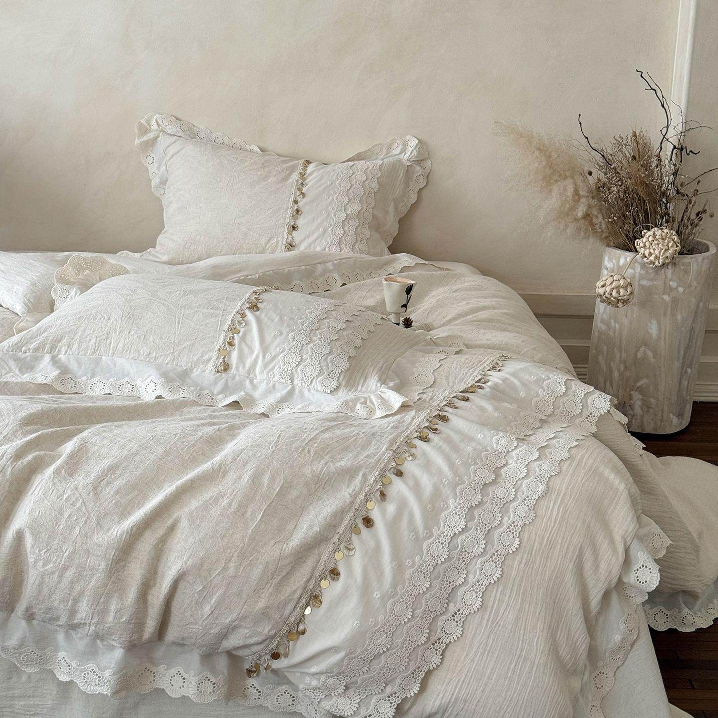 韩式高级感秋冬新款法式复古风提花棉麻亚麻全棉主卧床品四件套,床上用品,床垫/床褥/床护垫/榻榻米床垫,淘宝优惠券,粉丝福利购,淘宝优惠卷