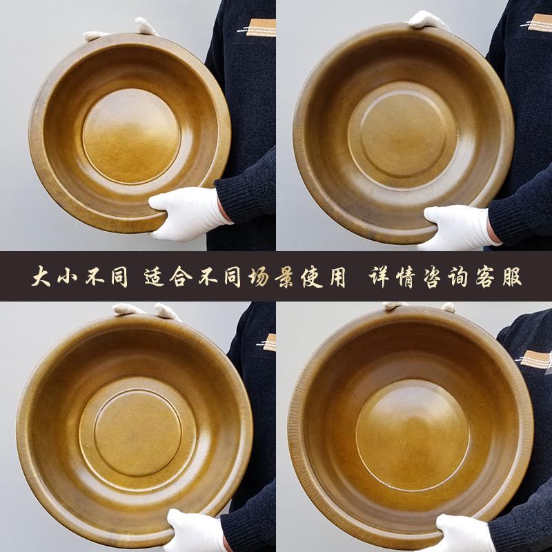 加厚黄铜盆大号手工结婚水脸盆洗泡脚盆老榆木炭火锅盆浴佛老铜盆