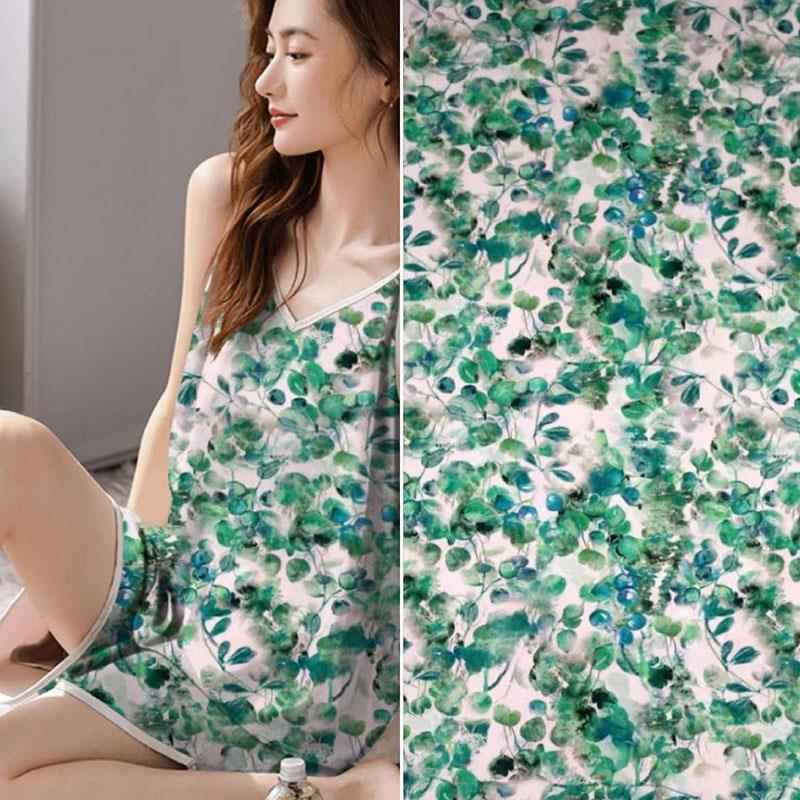 【精品木棉】数码印花绿叶花夏薄软凉棉绸连衣裙人造棉服装布面料