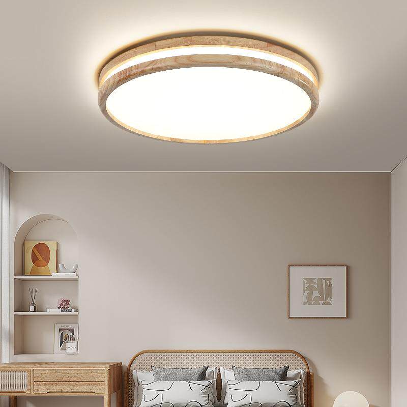 日式吸顶灯现代简约led客厅灯北欧超薄圆形阳台原木餐厅卧室灯具