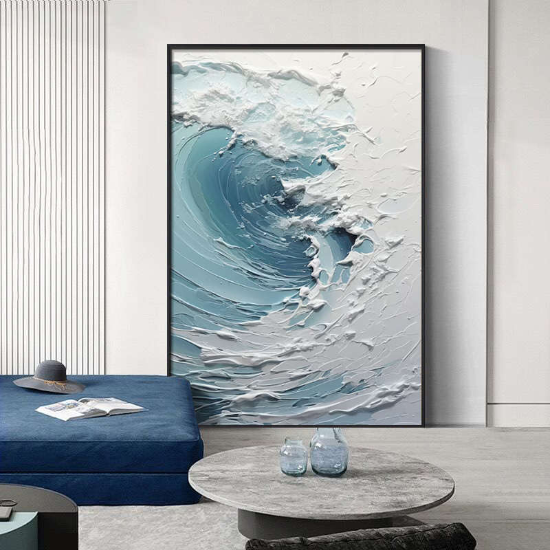 大芬村手绘油画海浪立体肌理感装饰画走廊玄关挂画沙发背景落地画图片