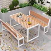 公园户外庭院桌椅室外防水防晒餐桌阳台露天铁艺塑木桌椅组合