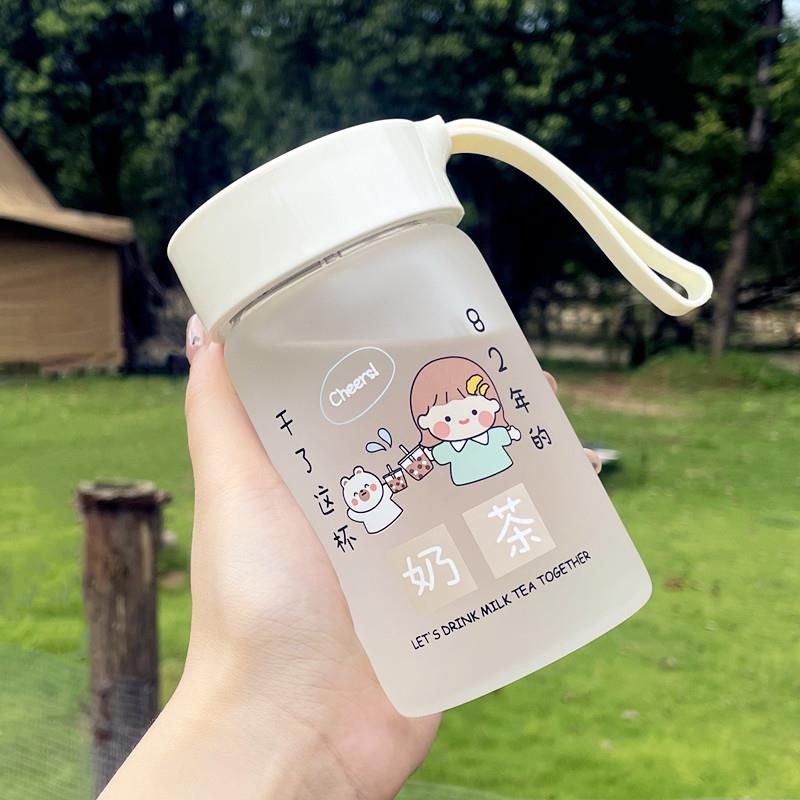 可携式小巧带茶漏玻璃水杯子女可爱简约ins学生韩版耐热带盖子花