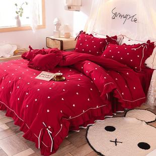 高档床叶上四件套少女纯心公主风全棉棉床单荷边高档被床套裙床品