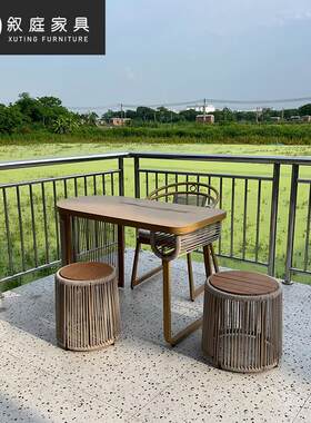 户外新中式金属茶桌椅组合阳台客厅庭院茶台家用禅意功夫泡茶桌椅