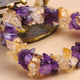 天然紫水晶碎石手链 黄水晶碎石手链 紫黄晶不定型碎石手链
