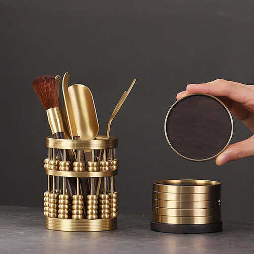 君子茶黄铜托工具茶家用六茶具高档茶道配件套装夹泡茶黄铜刀杯