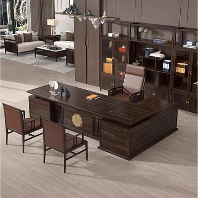新中式乌金木办公大班桌 总裁老板办公室简约现代大气实木办公桌