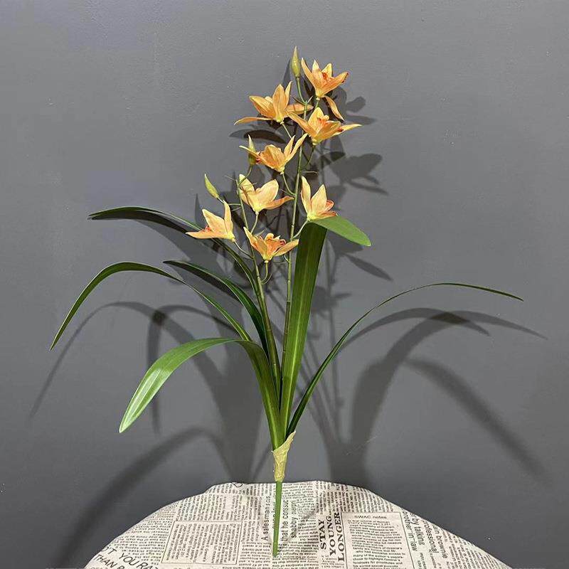 中国蕙兰仿真花假花单枝2叉带叶3D手感大蕙兰家居室内装饰花