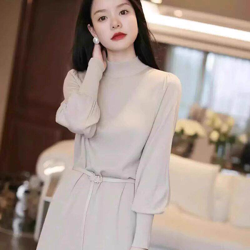欧洲站秋冬新款气质干练针织过膝长裙减龄韩剧女神范配大衣连衣裙