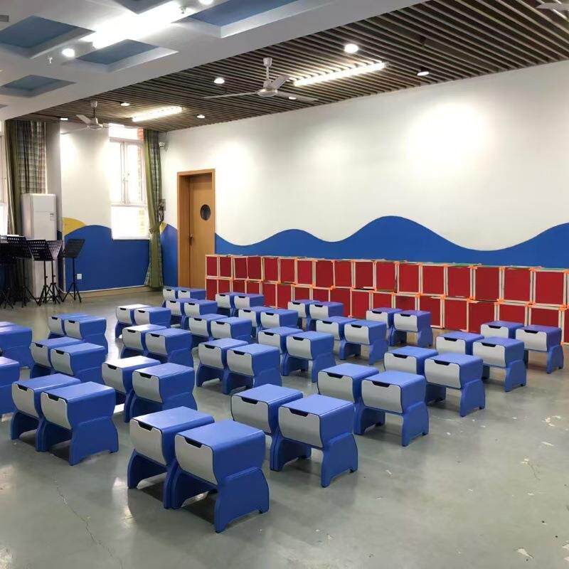 橡木抽屉储物六面体凳新型注滚塑料合唱凳音乐凳PE塑料三面积木凳