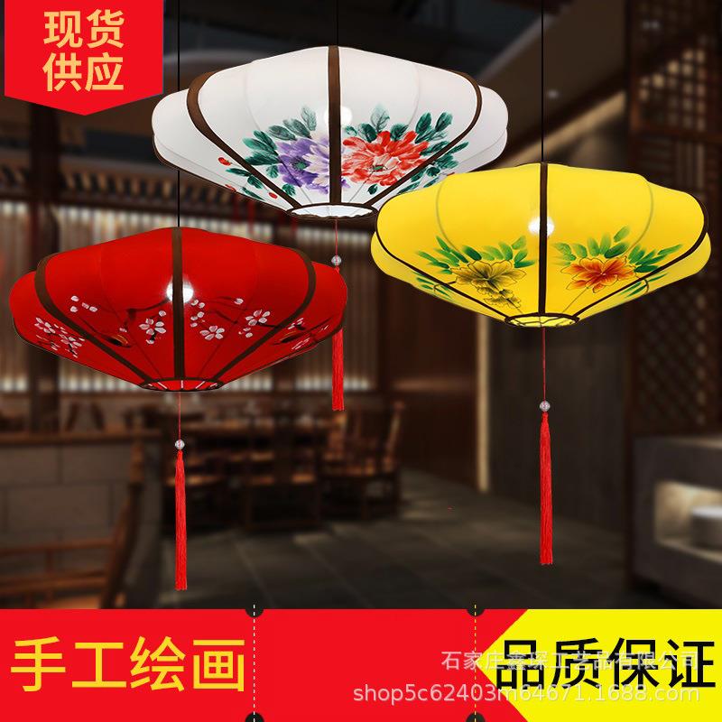 异形飞碟中式灯笼布艺灯笼仿古手绘灯笼酒店茶楼餐厅装饰灯笼图片