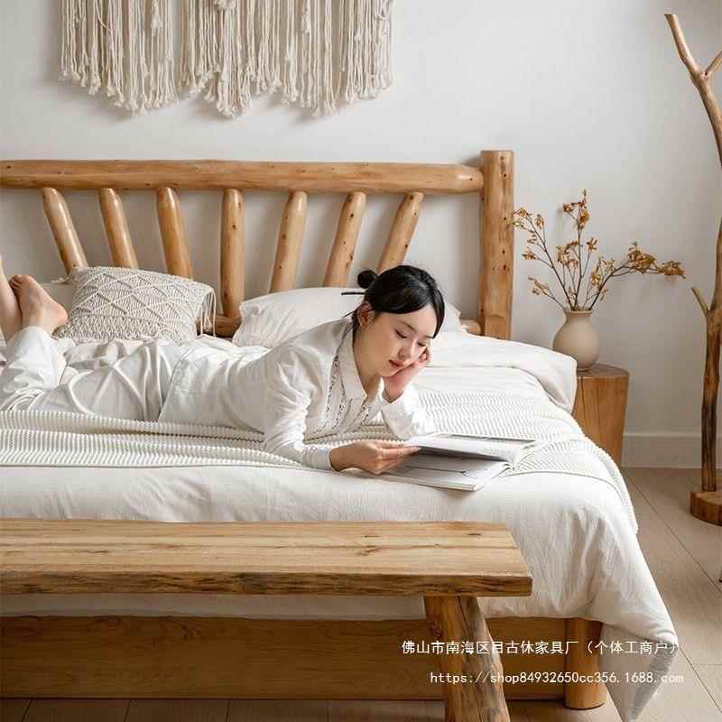 原生态12米单人床实木民宿栈酒店商用卧室大.床客双人OVU床2米x全
