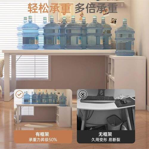 转角书桌家用学习桌奶油风卧室女生梳妆台书柜一体桌子L型电脑桌