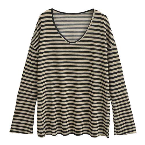 Striped long sleeved T-shirt for women, slim fit and thin