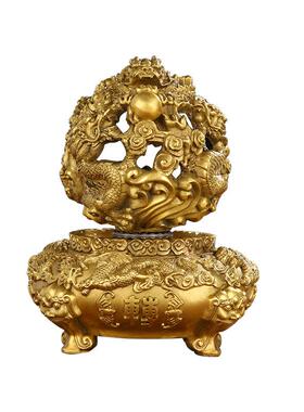 黄铜摆件九转乾坤青龙鼎九龙戏珠开业金属工艺品家居办公室摆件