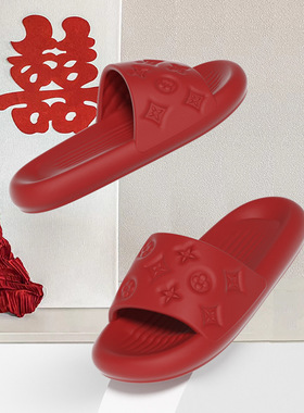 厚底拖鞋喜庆红色家居婚鞋男夏季新婚厚底EV情侣防滑凉鞋女外穿