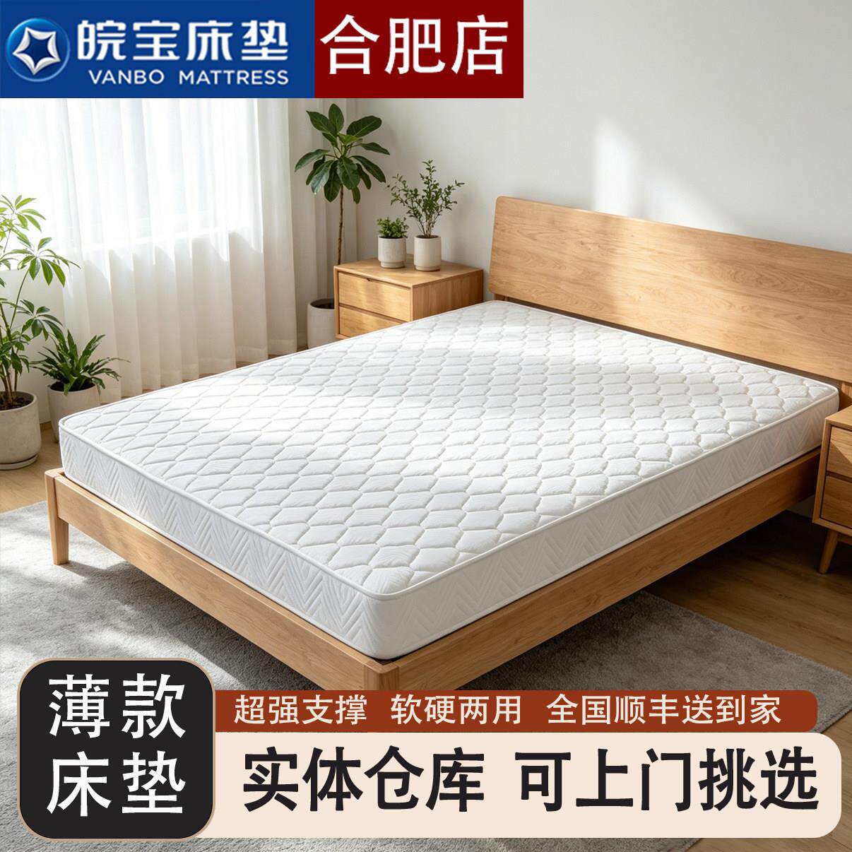 皖宝床垫席梦思薄床垫椰棕垫硬垫软硬两用精钢六环弹簧正品紫金