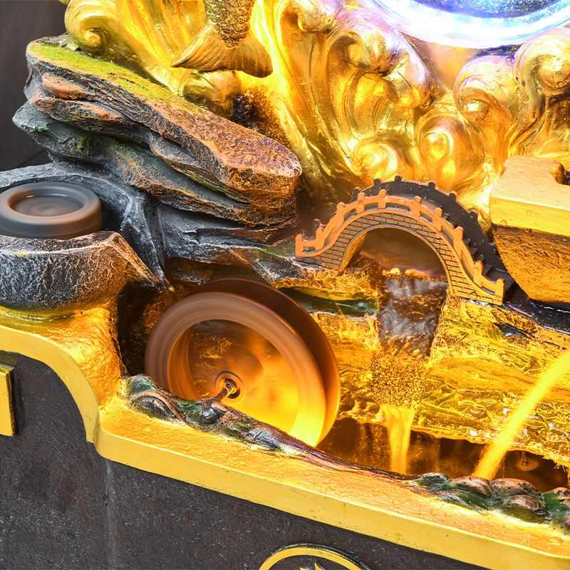新款中式招财高山流水摆件鱼缸客厅家用循环水开业乔迁礼品摆件
