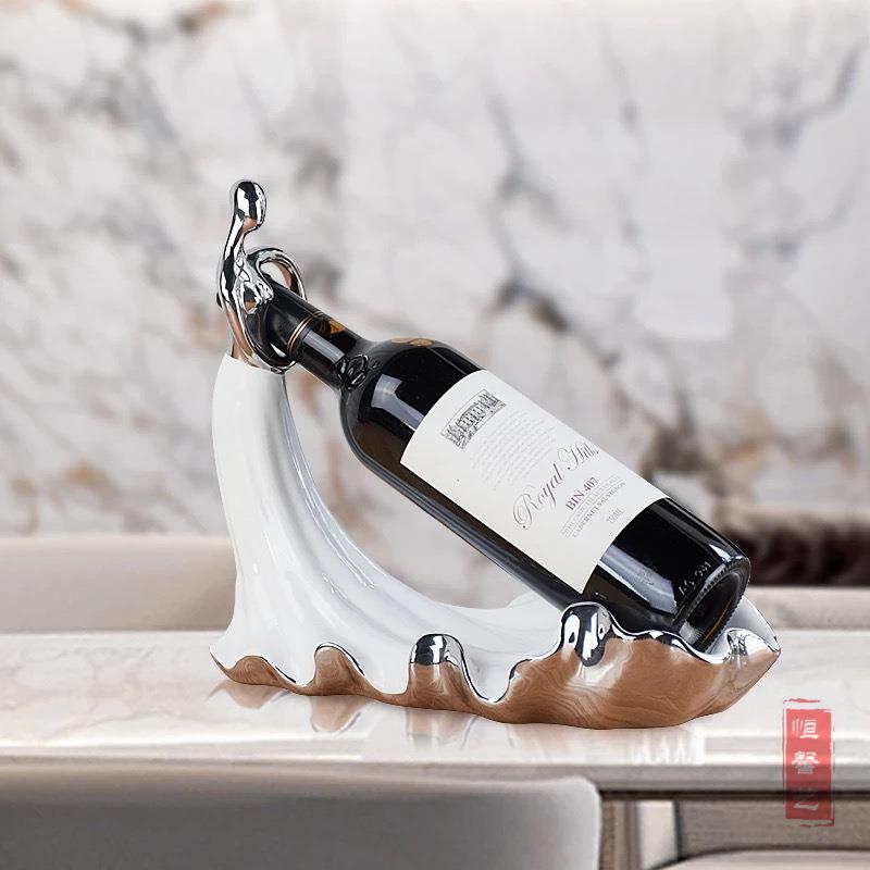 酒架陶瓷摆件 创意现代简约欧式客厅酒柜台面装饰品葡萄红酒架摆