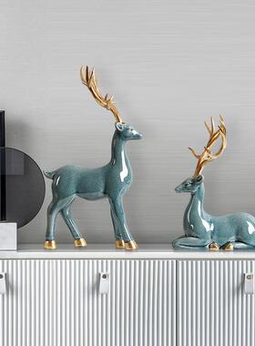 鹿摆件现代轻奢高档陶瓷客厅电视柜欧式酒柜玄关家居创意软装饰品