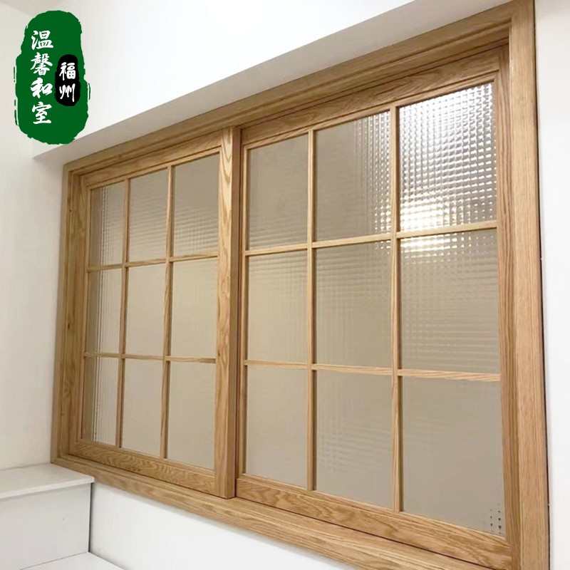 花格木窗框架推拉玻璃日式窗实木室内隔断窗户定制厨房木质折叠窗