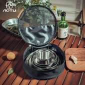 04不锈钢营便携套装 子户外饭盒露雪拉碗盘野营炊餐具套AT645餐锅