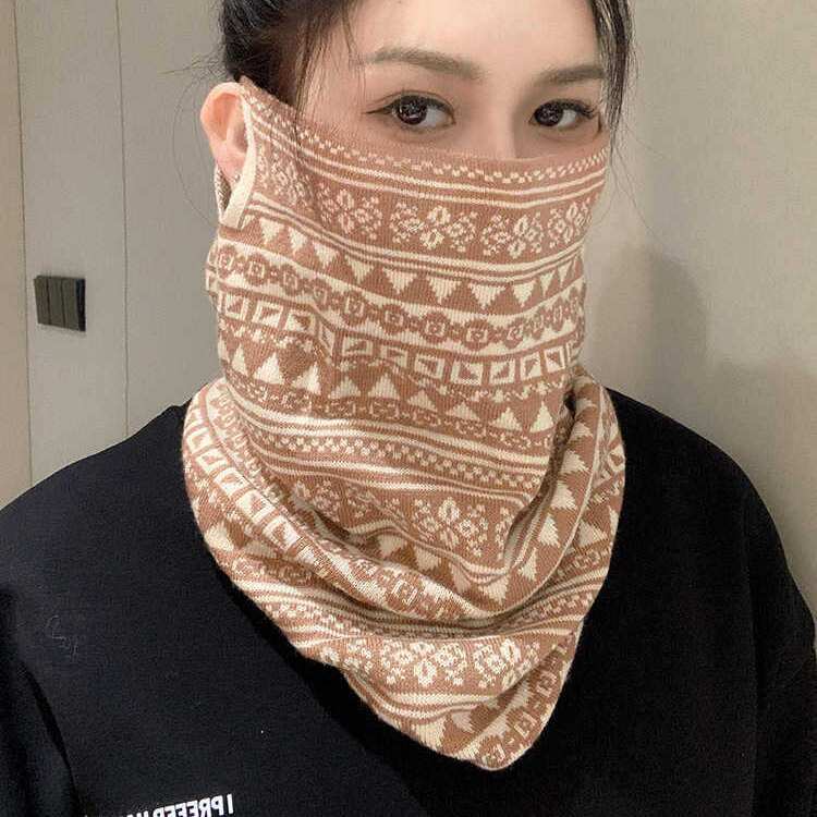 围脖女秋冬季针织护颈脖套保暖摩托车骑行挂耳面罩户外滑雪护全脸