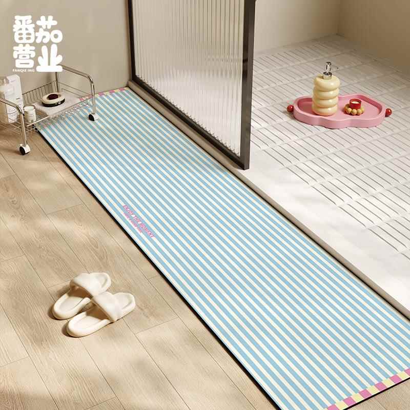 奶油风家用浴室垫吸水速干地垫卫生间门口长条脚垫子进门门槛垫子