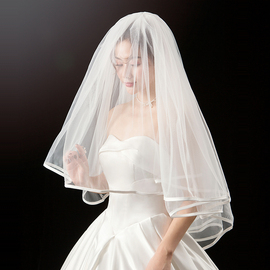 韩式新娘蓬蓬头纱多层婚纱结婚包边头纱简约短款韩式旅拍头纱