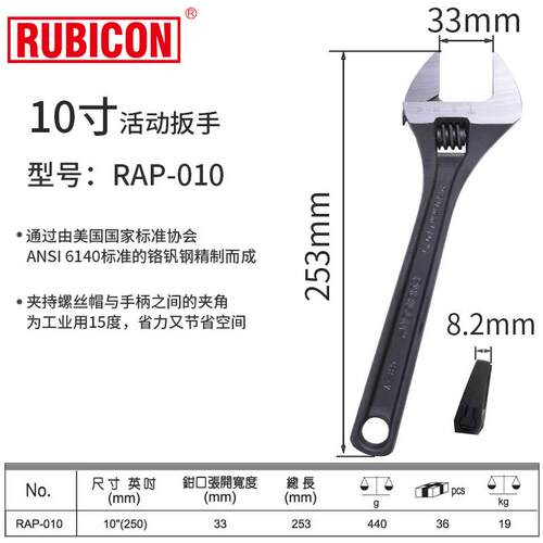 进口日本罗宾汉活动扳手RBV大开口RSV棘轮活络扳手10/12寸卫浴扳