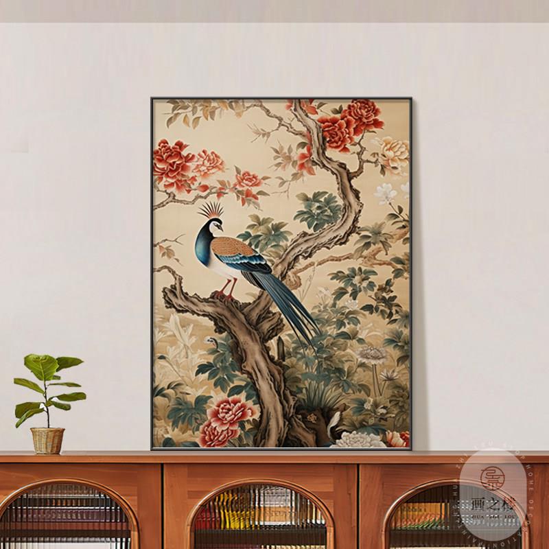 喜上眉梢原木风客厅沙发背景墙面装饰画桌面斗柜花鸟喜庆吉祥挂画
