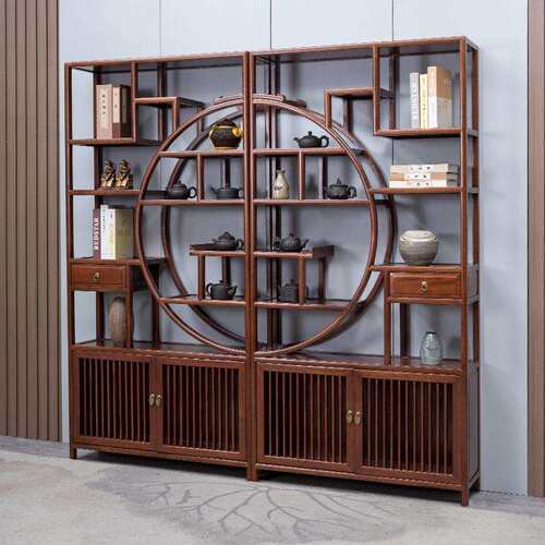 博古架实木新中式书柜客厅隔断多宝阁古董茶室置物架茶货架展示架