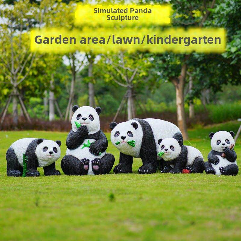 玻璃纤维模拟动物大熊猫雕塑幼儿园森林景观大型草坪社区户外装饰