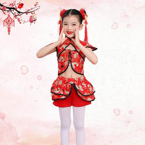 高档新庆款六儿童喜舞蹈服民族秧葫歌一服装冰糖芦舞蹈服幼儿团体