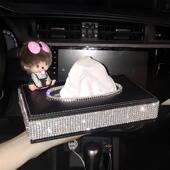 汽车用品内饰镶钻车载抽纸盒可爱卡通蒙奇奇纸巾盒车上抽纸套女士