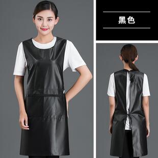 防水防油pu皮革围裙软皮房背心工作服围腰式加厚厨水产专女用