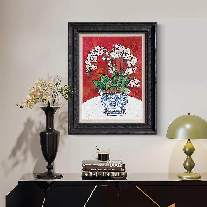 《青花瓷蝴蝶兰》法式中国风复古客厅装饰画新中式玄关画卧室挂画