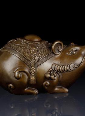 纯黄铜老鼠摆件家居客厅摆件装饰铜老鼠工艺品铜鼠生肖鼠礼品摆件