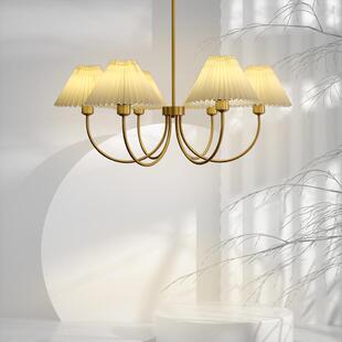 法式 复古全铜卧室新款 灯具 吊灯客厅灯大气北欧百褶餐厅灯日式 美式