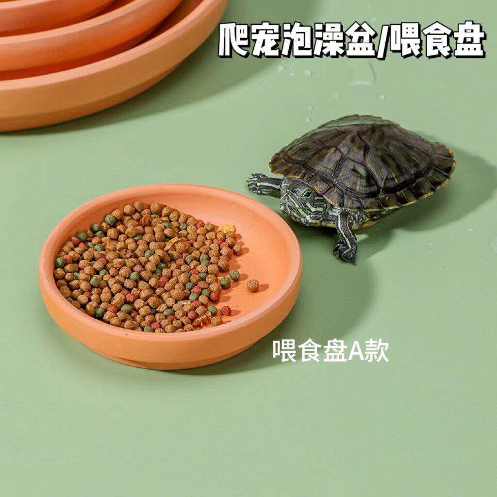 全网新款乌龟泡澡盆仓鼠喂食盘喝水爬宠陶土食盆黄缘龟水盆喂食器