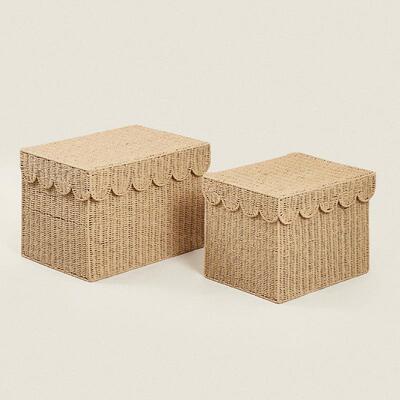 欧风环保纸绳手工编北织收带纳筐衣8625间帽衣服整理盖防尘收纳箱